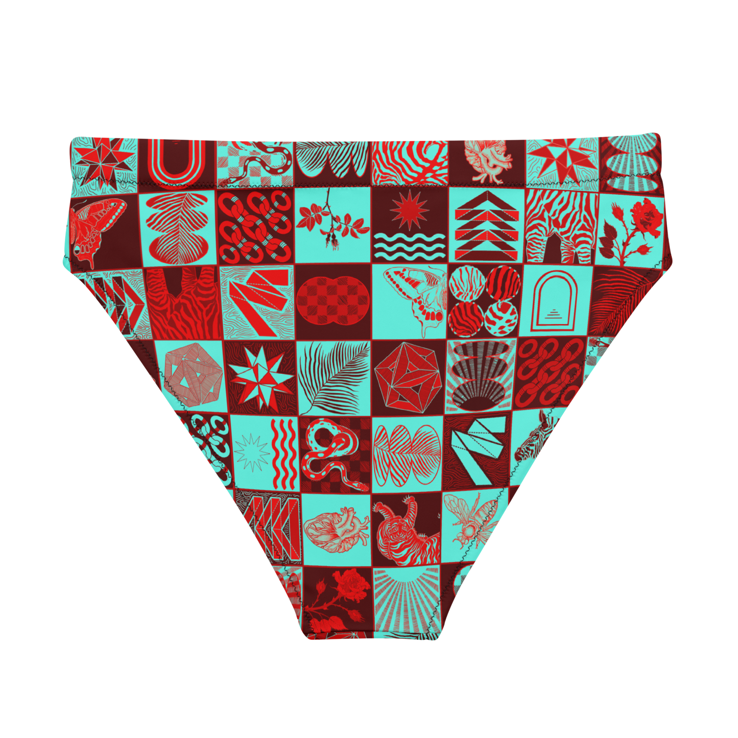 Chessboard Print High Leg Bikini Bottom