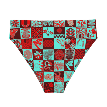 Chessboard Print High Leg Bikini Bottom