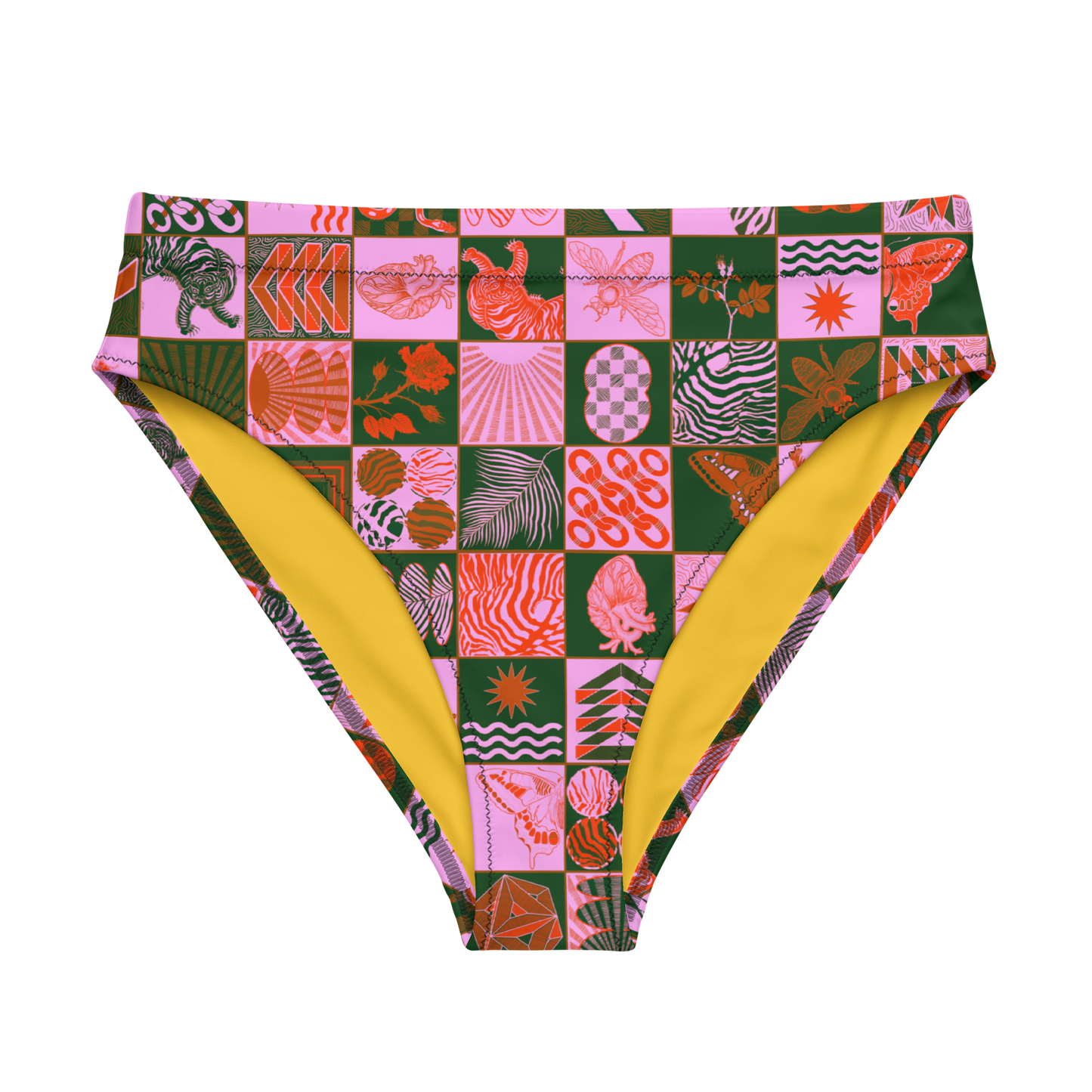 Chessboard Print High Leg Bikini Bottom