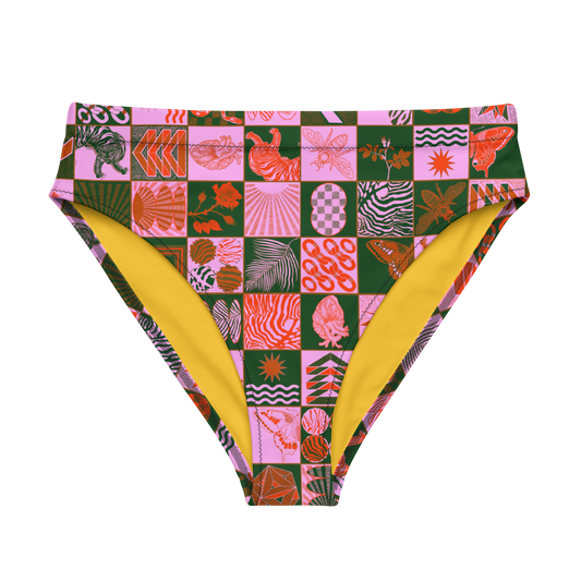 Chessboard Print High Leg Bikini Bottom