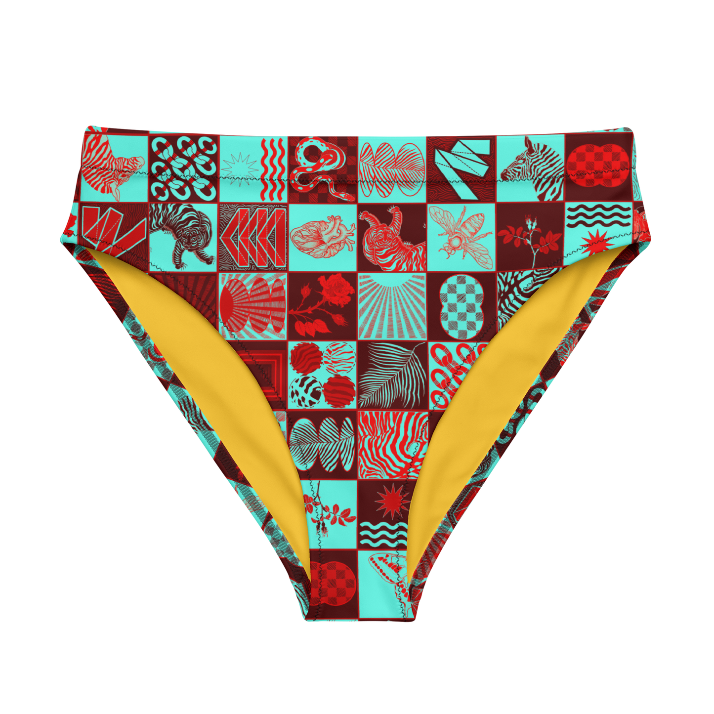 Chessboard Print High Leg Bikini Bottom