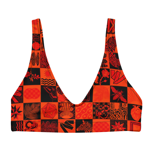 Chessboard Print Scoop Neck Bikini Top