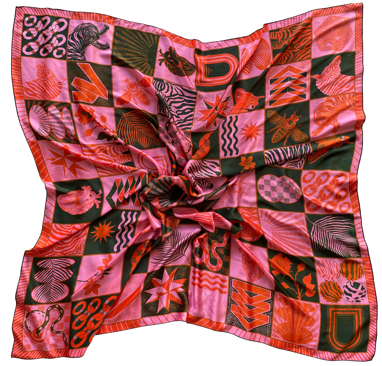 Chessboard Print Silk Scarf