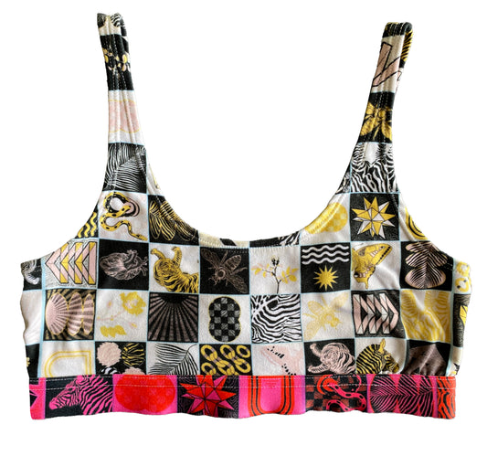 Chessboard Print Scoop Bralette