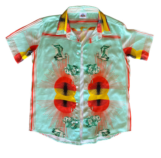 Crane Egret Sunburst Silk Button Down Shirt