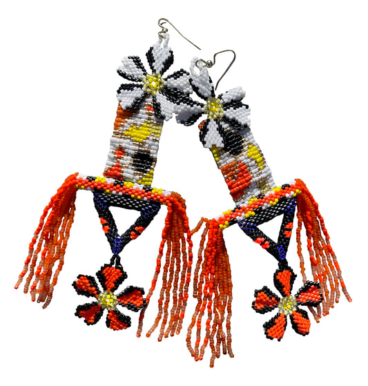 Flower Tapestry Earrings in Orange