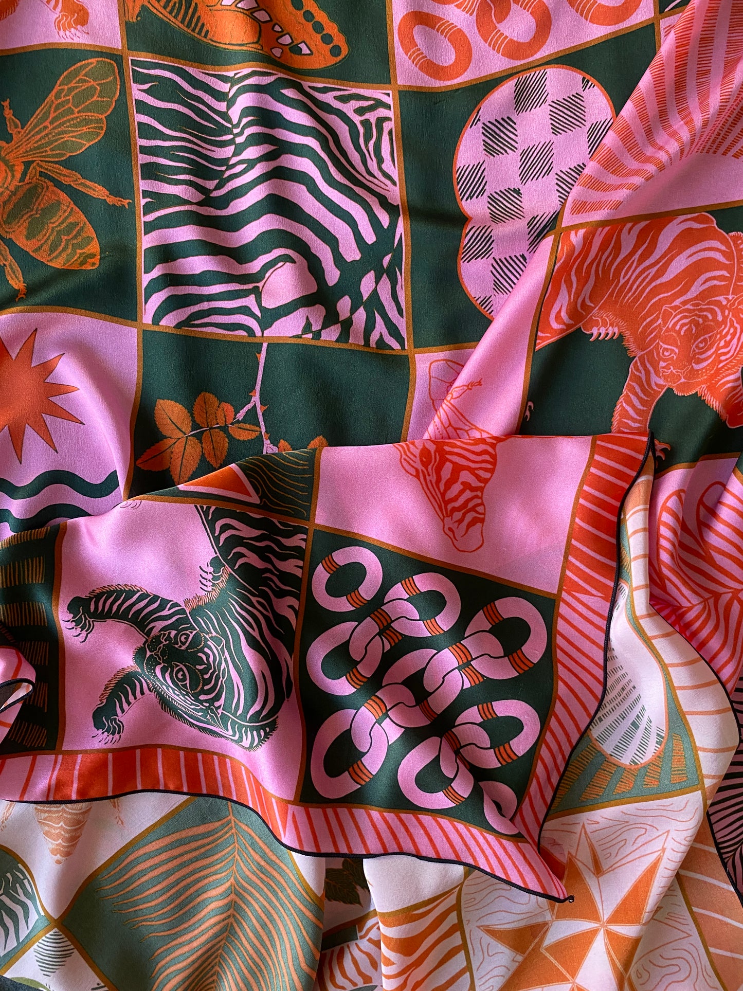 Chessboard Print Silk Scarf